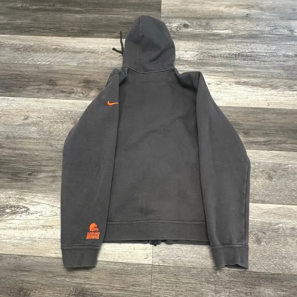 Nike Sportswear Cleveland Browns Gray Mens S Orange Swoosh Zip Up Hoodie NFL